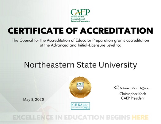 CAEP Certificate of Accreditation for Northeastern State University